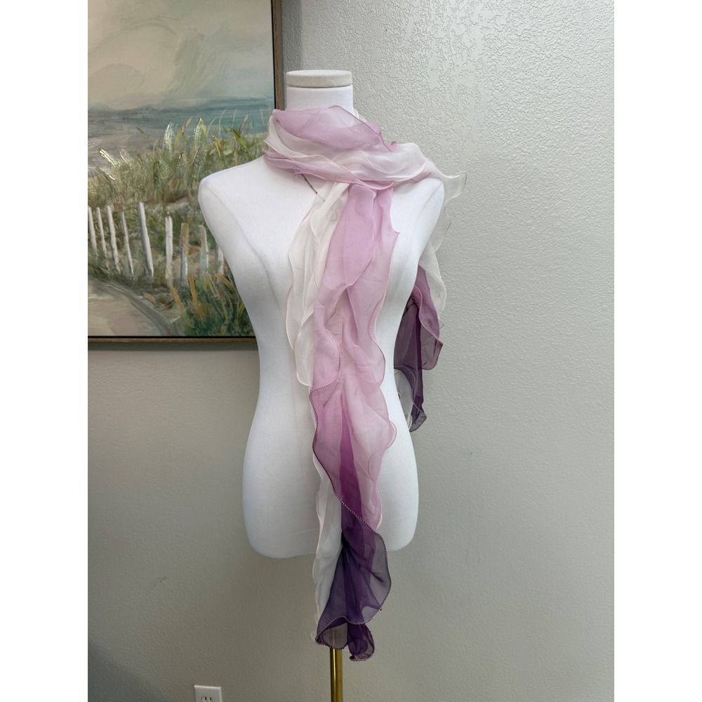 Purple Ombre Chiffon Ruffle Scarf White Lavender Plum Lettuce Edge Sheer - Picture 1 of 3